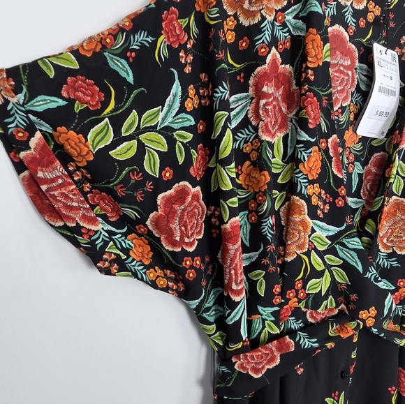 NWT ZARA Floral Print V-Neck Button-Up Short Dolman Sleeve Maxi Dress Size XL - Picture 3 of 10